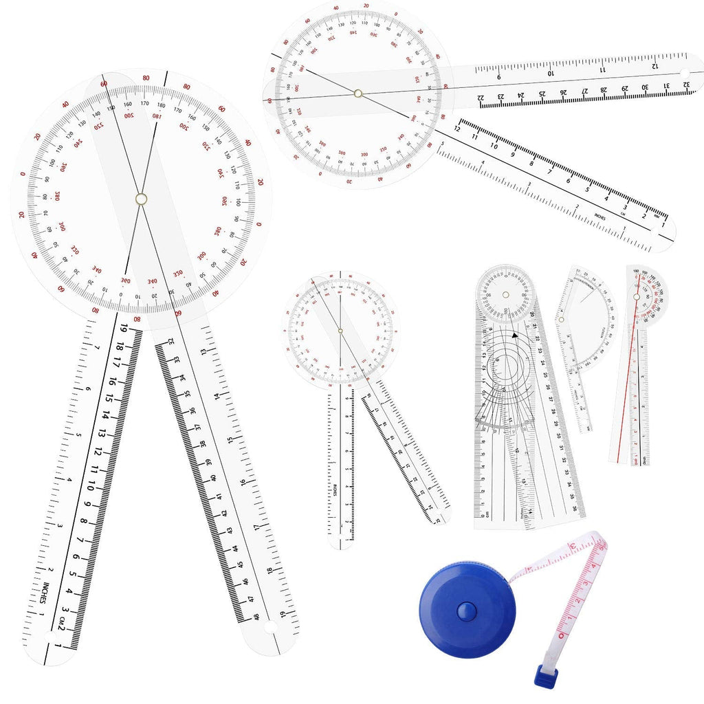 [Australia - AusPower] - OIIKI 7PCS Goniometer Set - Including 6/8/12inch Goniometer, 8inch Spinal Goniometer, 6inch 180 degree Goniometer, Finger Goniometer, 1PC Blue Measuring Tape 