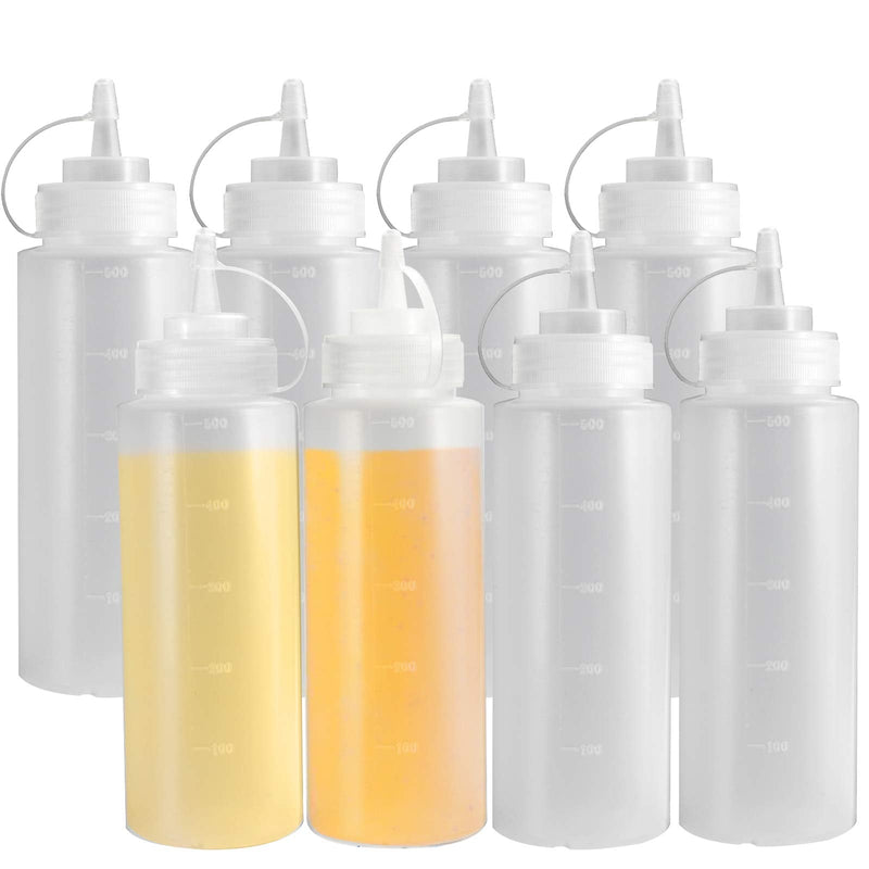 [Australia - AusPower] - 8 Pack Condiment Squeeze Bottles, OAMCEG 16 OZ Durable Plastic Squeeze Squirt Bottle with Discrete Measurements, for Ketchup, BBQ, Sauces, Syrup, Condiments, Dressings, Arts and Crafts - BPA Free 16oz 