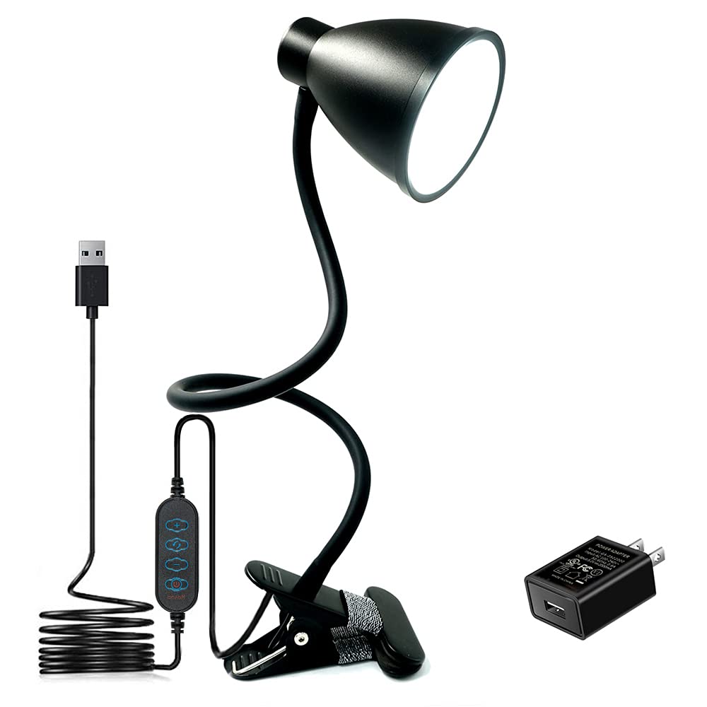 [Australia - AusPower] - BOHON Desk Lamp 3 Color Modes 10 Brightness Dimmer Reading Light 10W 38 LED Clamp Lamp with Auto Off Timer 360° Flexible Gooseneck Clip on Light for Bed Bedside, AC Adapter Include Black 
