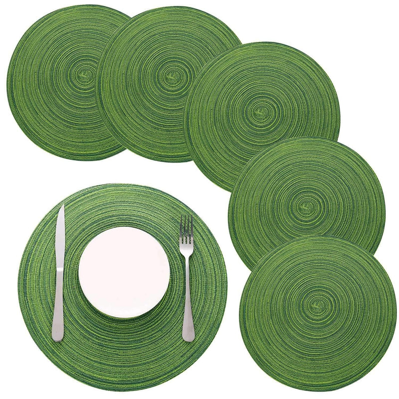 [Australia - AusPower] - Zupro Round Placemats Set of 6,Braided Cotton Table Mats Heat Resistant Non-Slip Washable,for Four Seasons Dinner Parties BBQs Thanksgiving Christmas Birthdays and Indoor Ourdoor Use（Green） 6pcs placemats R-green 