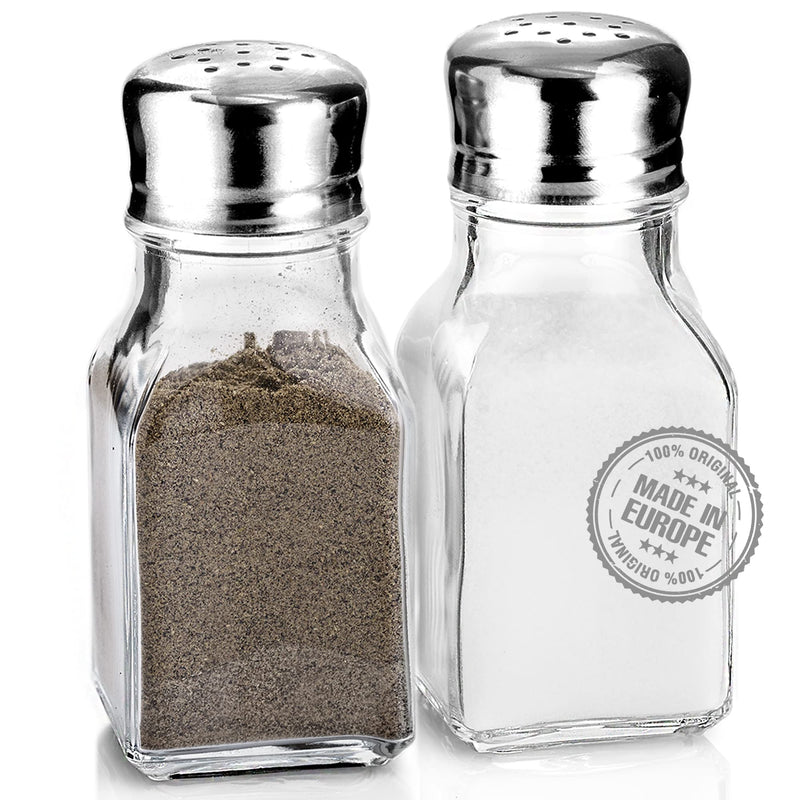 [Australia - AusPower] - Salt and Pepper Shakers Glass Set, Clear Home and Kitchen Design with Stainless Steel Lids 