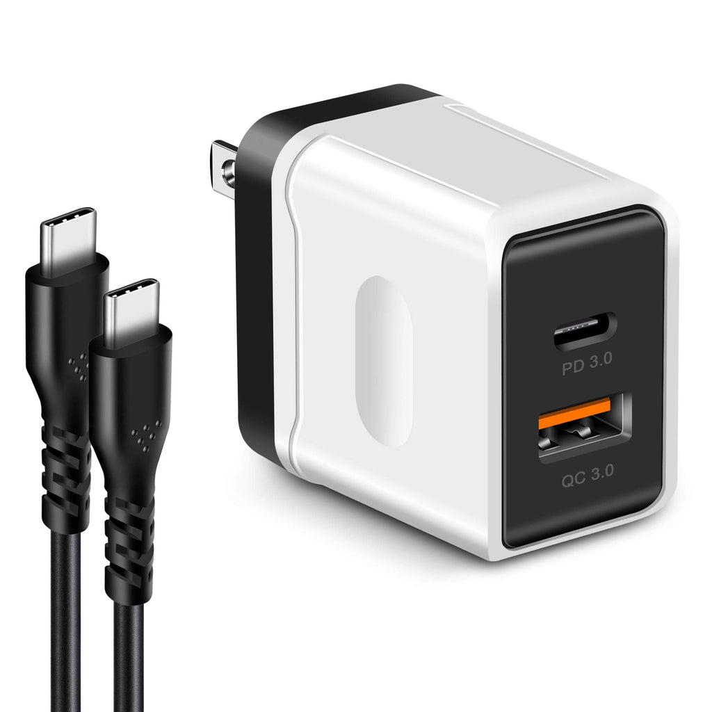 [Australia - AusPower] - USB C PD Charger 18W, Fasgear QC 3.0 Fast Charging USB A Wall Charger Plug Phone Power Adapter with 3ft Cable Compatible for iPhone 12 Pro Max/XR, iPad Pro, Galaxy S21 Note 20, Pixel 4, etc (Black) USB Charger & Cable Set (Black) 