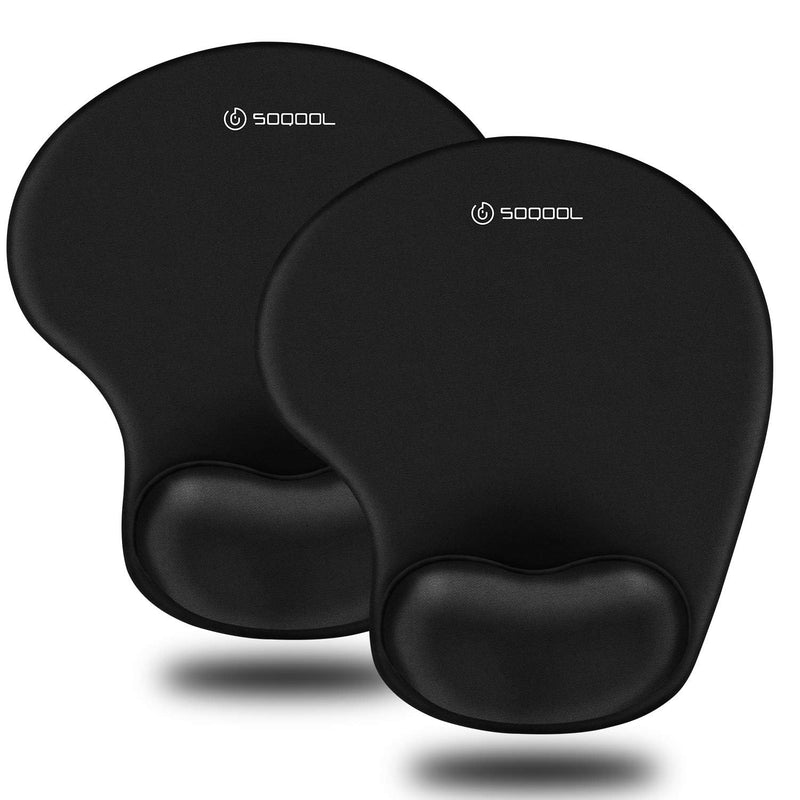 [Australia - AusPower] - Mouse Pad, SOQOOL 2 Pack Ergonomic Mouse Pads with Comfortable and Cooling Gel Wrist Rest Support and Lycra Cloth, Non-Slip PU Base for Easy Typing Pain Relief, Durable and Washable for Easy Cleaning Black-2P 