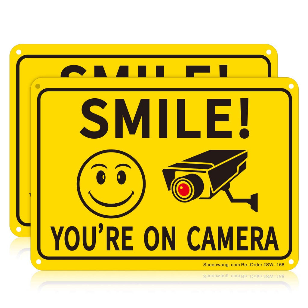 [Australia - AusPower] - Sheenwang 2-Pack Smile You’re on Camera Sign, Video Surveillance Signs Outdoor, UV Printed .040 Mil Rust Free Aluminum 10 x 7 in, Security Camera Sign for Home, Business, Driveway Alert, CCTV 