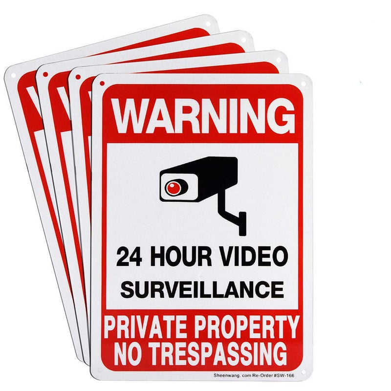 [Australia - AusPower] - Sheenwang 4-Pack Private Property No Trespassing Sign, Video Surveillance Signs Outdoor, UV Printed .040 Mil Rust Free Aluminum 10 x 7 in, Security Camera Sign for Home, Business, Driveway Alert, CCTV 