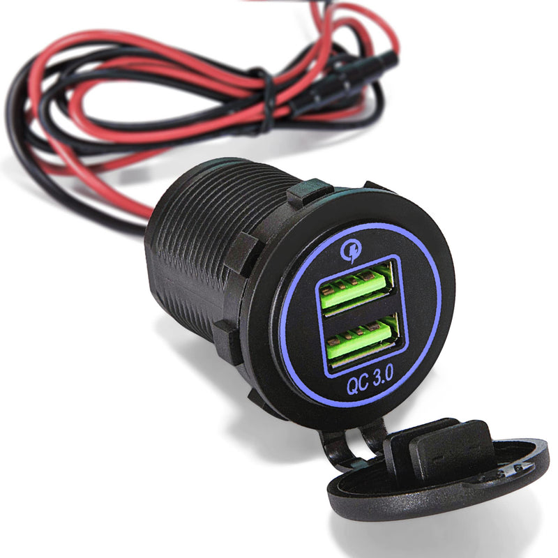 [Australia - AusPower] - Ginsco Quick Charge 3.0 Dual USB Charger Socket Fast Charger with 10A Fuse Wire DIY kit LED Blue for Car Boat Marine Motorcycle Truck RV 