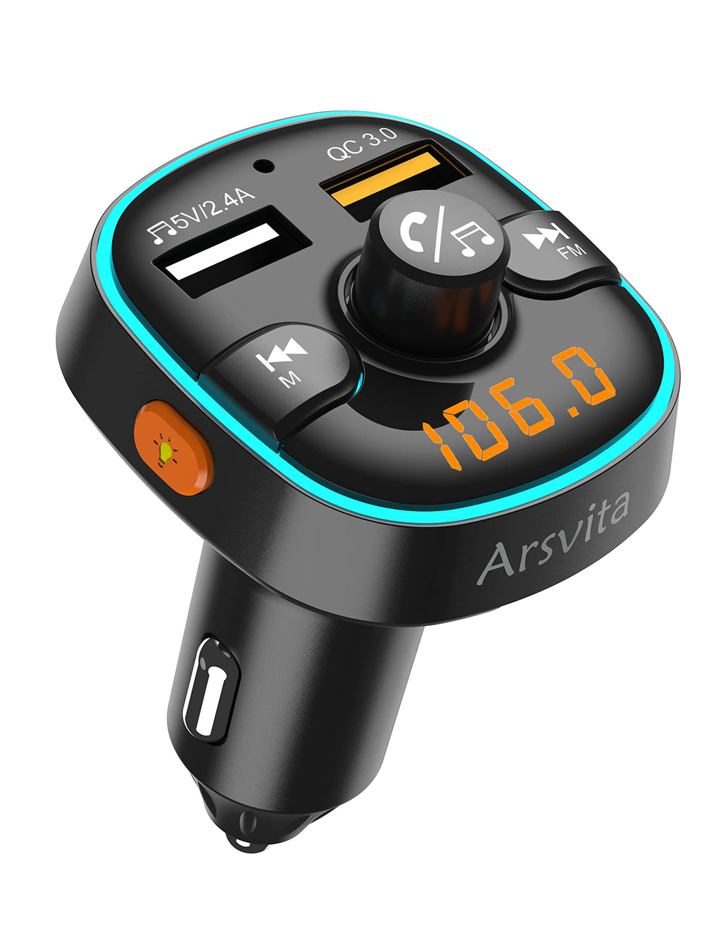 [Australia - AusPower] - Arsvita Bluetooth FM Transmitter for Car, Radio Receiver / Audio Adapter with Dual Car Charger, Support QC3.0 Quick Charging, Hands-Free Calling and Hi-Fi Sound Playback, Black 