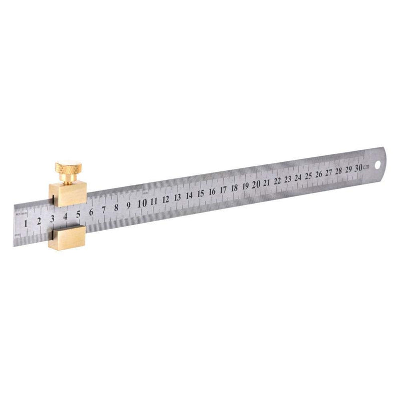 [Australia - AusPower] - 30cm Steel Ruler with Positioning Block, Woodworking Marking Locator Measuring Tool with Brass Slide Block, Carpentry Tools 