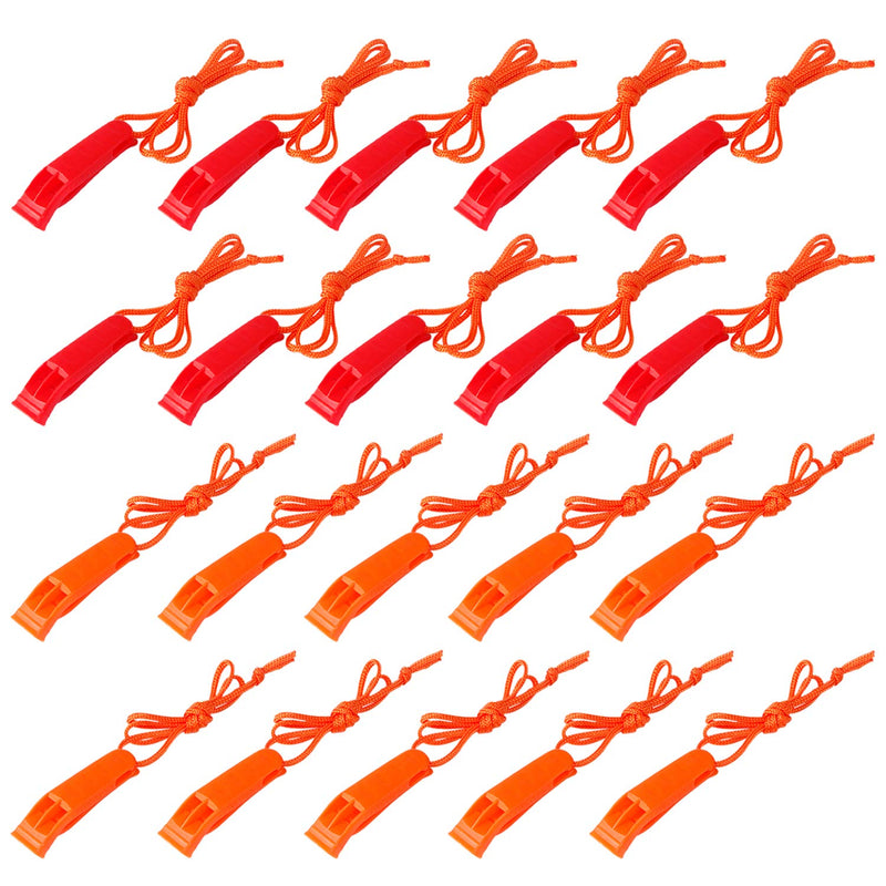 [Australia - AusPower] - Augsun 40 Pcs Emergency Safety Whistle Plastic Whistles Set with Lanyard,Red and Orange 