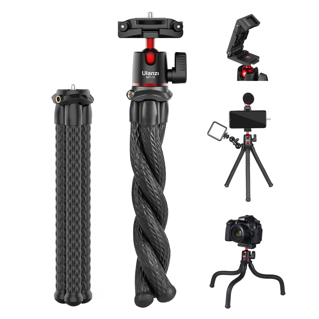 [Australia - AusPower] - ULANZI Camera Tripod, Mini Flexible Tripod Stand with Hidden Phone Holder w Cold Shoe Mount, 1/4'' Screw for Magic Arm, Universal for iPhone 13 12 Pro Max XS Max X 8 Samsung Canon Nikon Sony Cameras 