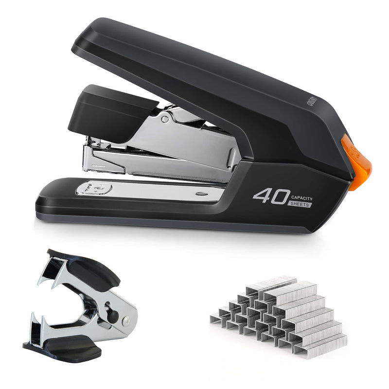 [Australia - AusPower] - Deli Effortless Desktop Stapler, 40-50 Sheet Capacity, One Finger Touch Stapling, Easy to Load Ergonomic Heavy Duty Stapler, Includes 1500 Staples and Staple Remover 40-50 Sheets Black 
