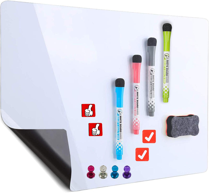 [Australia - AusPower] - VKOPA Magnetic Dry Erase Boards Sheet for Refrigerator Include 4 Marker 4 Mannetic icon 1 Erasers - Kitchen Whiteboard to Do List - Refrigerator Whiteboard Magnetic Whiteboard 17x12 inches White-6 