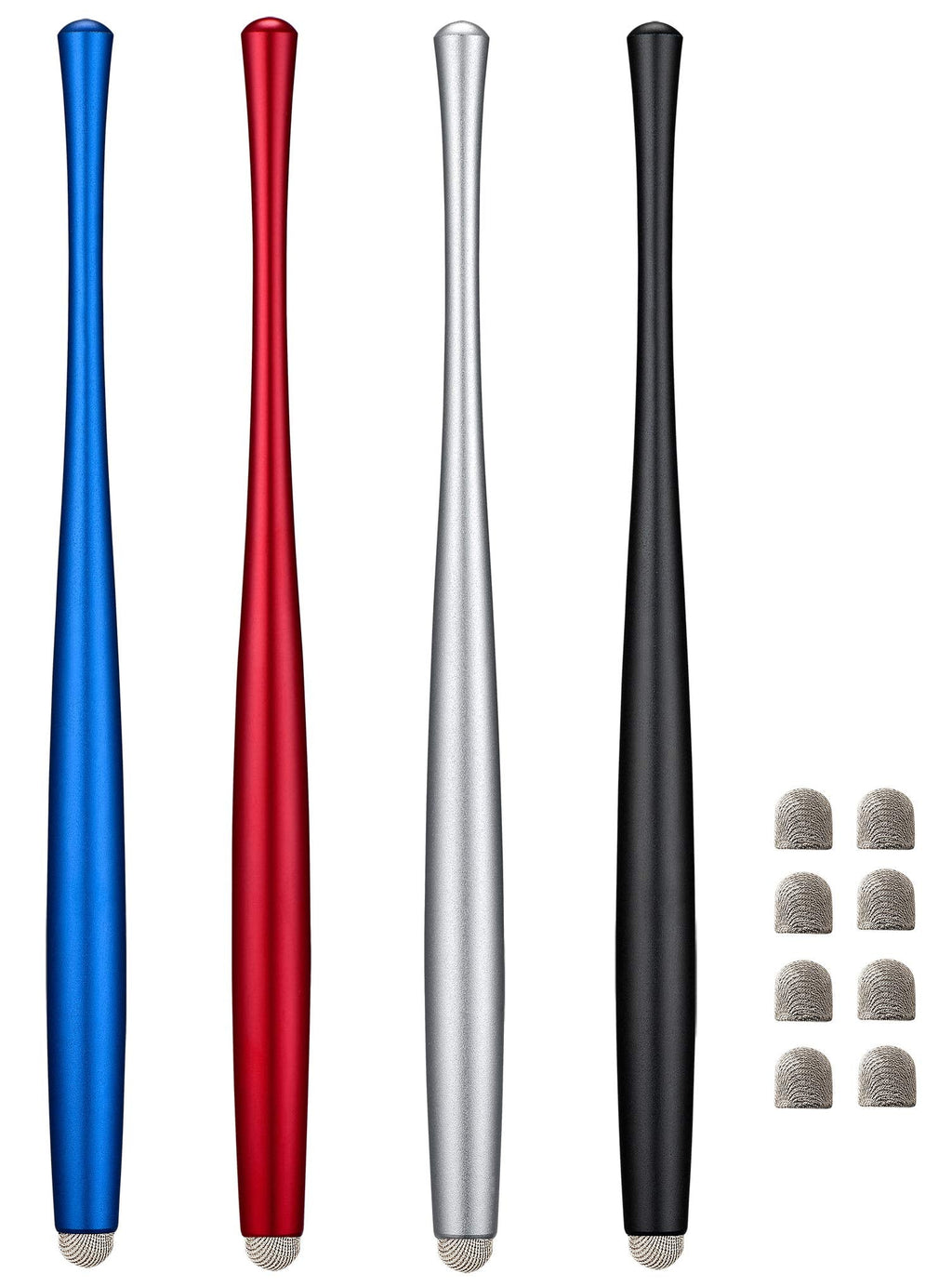 [Australia - AusPower] - CCIVV Slim Waist Stylus Pens for Touch Screen, Compatible with iPad, iPhone, Kindle Fire + 8 Extra Replaceable Hybrid Fiber Tips ( Black,Silver,Blue, Red) 