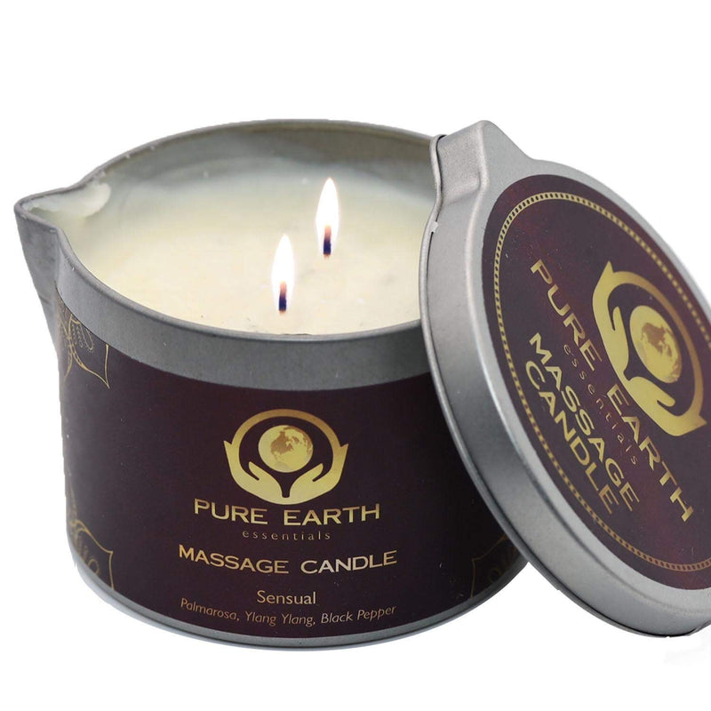 [Australia - AusPower] - Sensual Massage Candles for Couples - Skin Moisturizing Body Oil Candle for Play or Relaxation Vegan Massage Candle with Palmarosa, Ylang Ylang, Black Pepper (6 Ounce) - by Pure Earth Essentials Sensual 