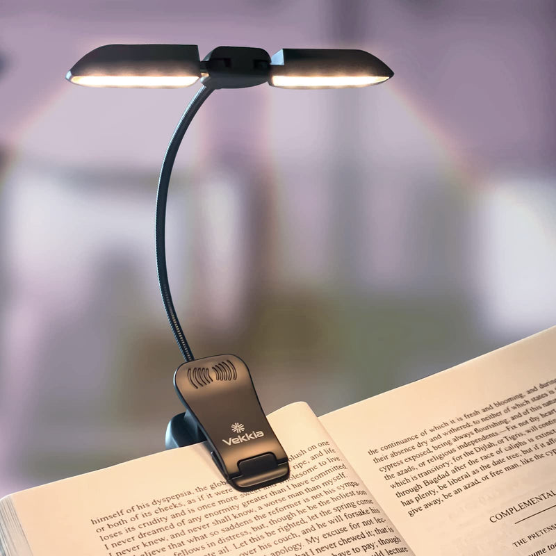 [Australia - AusPower] - Vekkia 14 LED Rechargeable Book-Light for Reading at Night in Bed, Warm/White Reading Light with Clamp, 180° Adjustable Mini Clip on Light, Lightweight Eye Care Book Light Perfect for Readers & Kids 