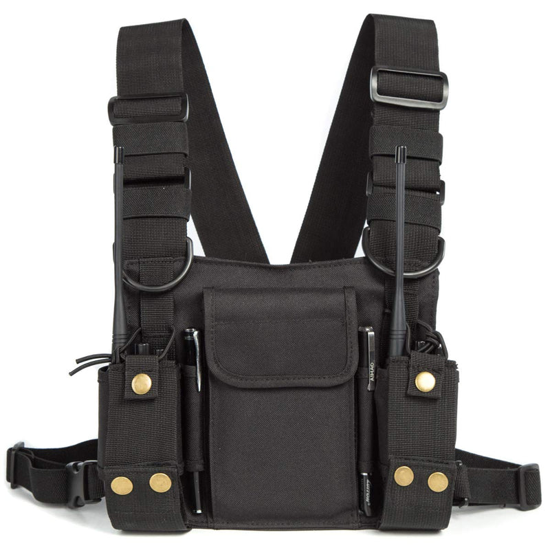 [Australia - AusPower] - Radio Shoulder Holster Chest Harness Holder Vest Rig for Two Way Radio Chest Front Pack Pouch Walkie Talkie Case with Front Pouches for Kenwood Arcshell Retevis Baofeng UV-5R F8HP UV-82 888S (Black) 