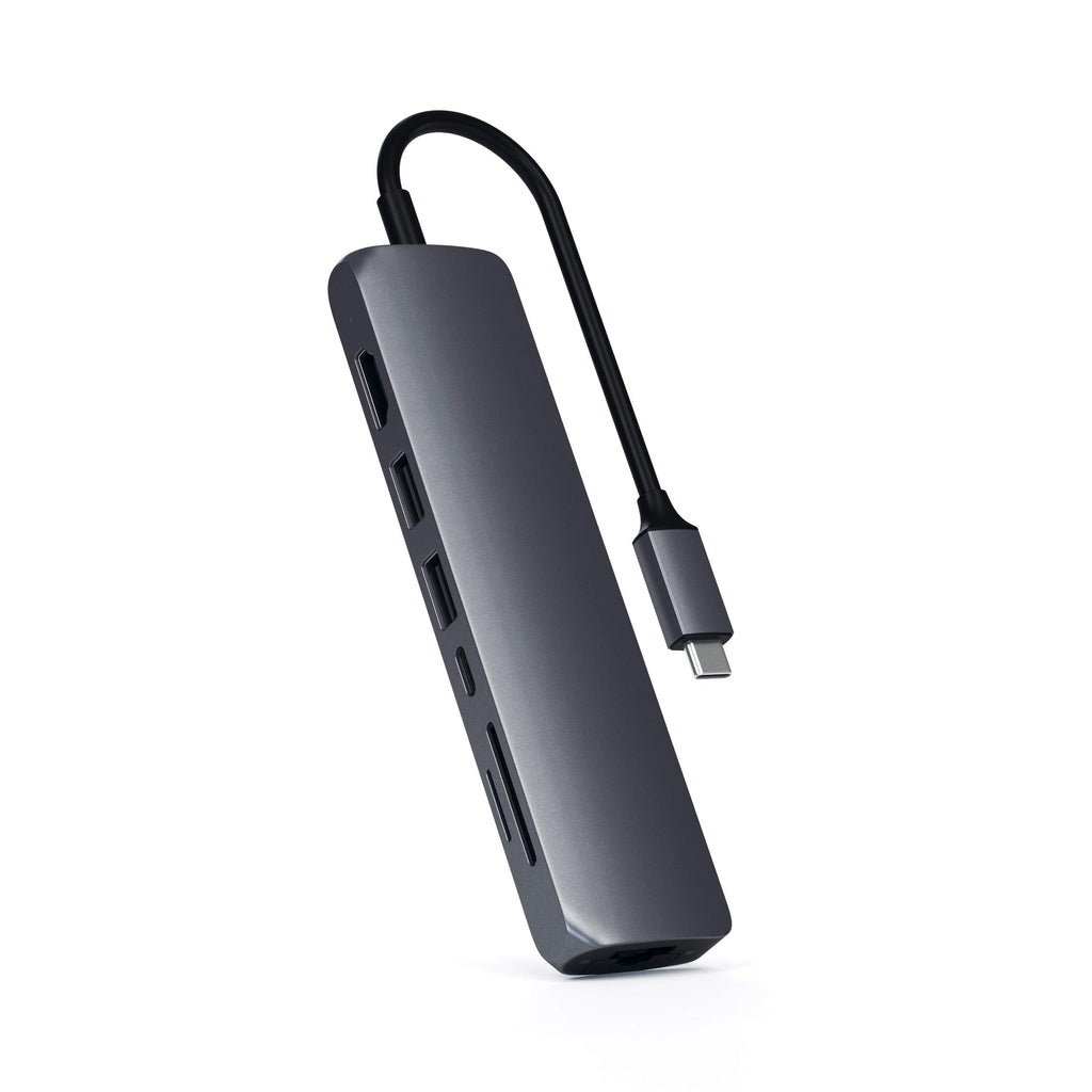 [Australia - AusPower] - Satechi USB-C Slim Multi-Port with Ethernet Adapter - 4K HDMI, Gigabit Ethernet, USB-C PD Charging - Compatible with 2020 MacBook Pro/Air M1 (Space Gray) Space Gray 