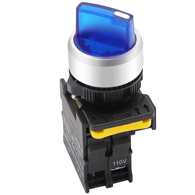 [Australia - AusPower] - mxuteuk Blue LED Light Voltage 110V-220V 22mm 1 NO 2 Positions Waterproof IP65 Latching Rotary Selector Switch 10A 600V LA155-A1-10XD-B 