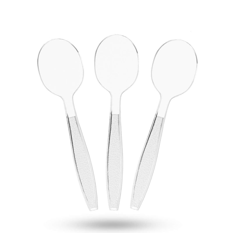 [Australia - AusPower] - TashiBox Plastic Soup Spoons, 66 sets,spoons disposable Clear, Heavyweight Cutlery Forks(Matte) 