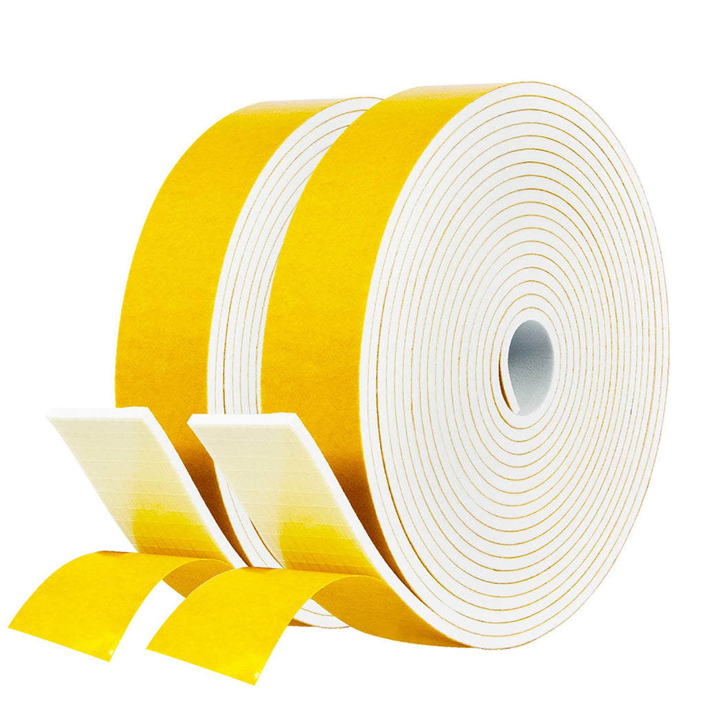 [Australia - AusPower] - fowong White Foam Sealing Weather Stripping- 2 Rolls, 1 Inch Wide X 1/8 Inch Thick, Window Seal Door Frame Insulation Closed Cell High Density Wide Adhesive Foam Tape, 15 Ft X 2, Total 30 Feet 1"W X 1/8"T 