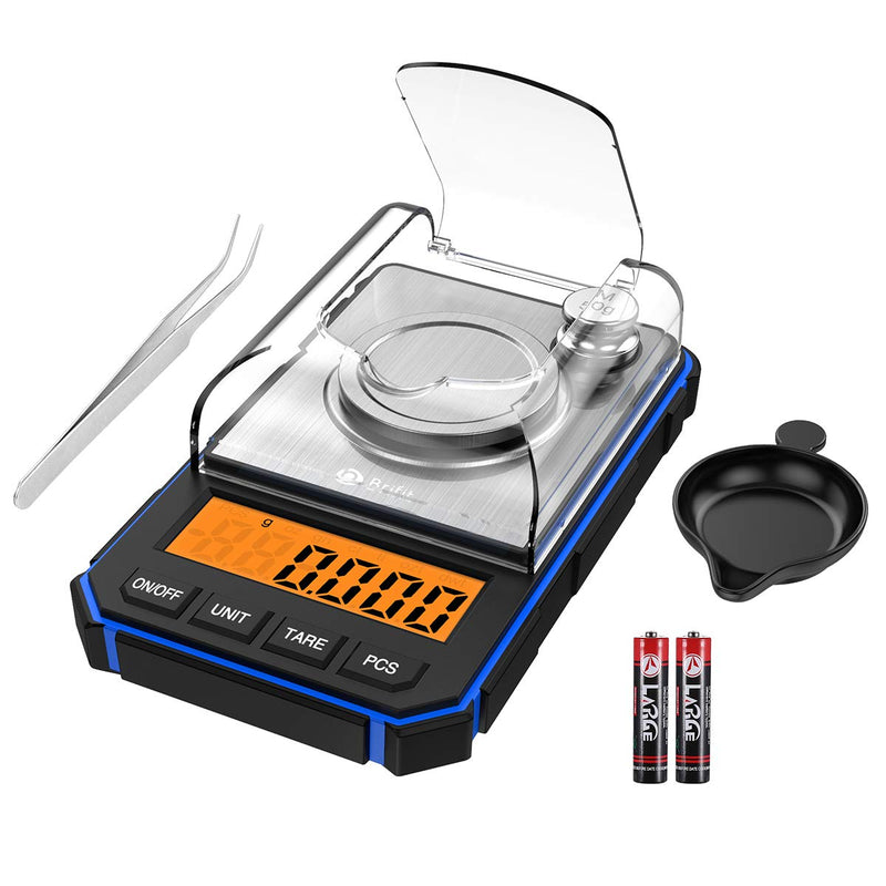 [Australia - AusPower] - AMIR Digital Milligram Scale, 50g Portable Mini Scale, 0.001g Precise Graduation, Professional Pocket Scale with 50g Calibration Weights Tweezers (Batteries Included) Blue 
