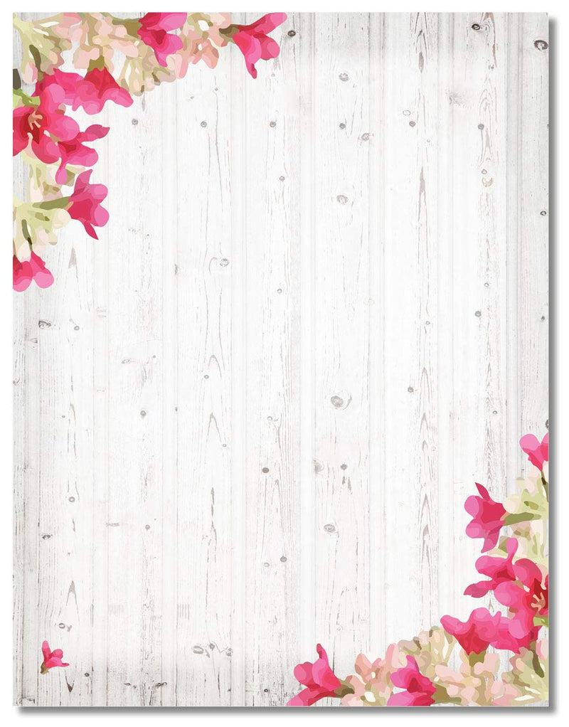 [Australia - AusPower] - Gray Wood Rustic Stationery - 8.5 x 11-60 Letterhead Sheets - Rustic Letterhead (Barnwood & Flowers) Barnwood & Flowers 