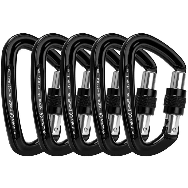 [Australia - AusPower] - Paliston Locking Carabiner - 25kN 5600lb Climbing Carabiner Screw Gate D Shape Carabiner A-Black Pack of 2 
