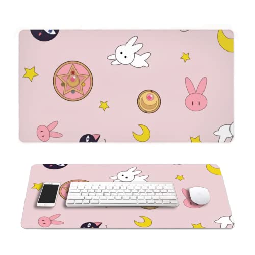 [Australia - AusPower] - Pink Moon Rectangle Anime Non Slip Rubber Mousepad Mouse Pads/Mouse Mats Case Cover with Designs for Office Home Woman Man 30x15.7 Inch(75x40 cm) Moon Pink 30x15.7 
