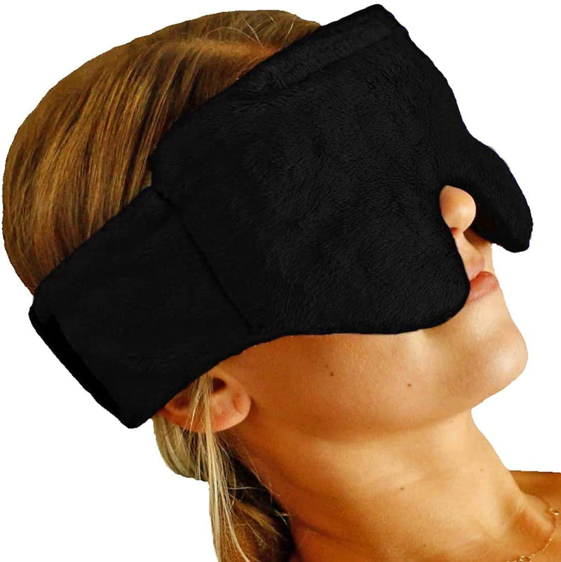[Australia - AusPower] - Huggaroo Gem | Super Plush Heated Eye Mask and Sleep Mask with Gel Ice Pack - Soft, Washable Cover - Black Black (Unscented) 