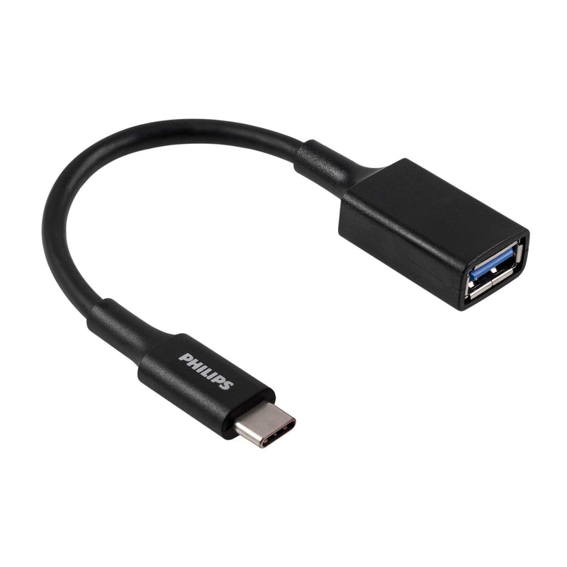 [Australia - AusPower] - Philips 6" USB-C to USB-A 3.1 Female Adapter, USB-A 3.0 Port, 5 Gbps Transfer Speed, 15W Charging, for Samsung Galaxy S21/S10/S9/Plus, Google Pixel 5/C/3/2/XL, iPad Pro, Black, SWU7113A/27 USB-C to USB-A Adapter 