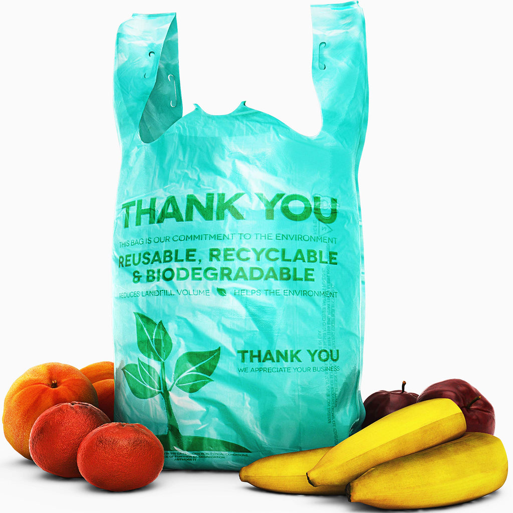 [Australia - AusPower] - Biodegradable, BPA-Free Plastic Grocery Bags 100 Pk. Clear, 22" Thank You Tote Perfect for Business. Best Bulk, Heavy Duty T Shirt Bag for Shopping. Great Thick, Green Takeout Bags for Restaurants 100 Pack 