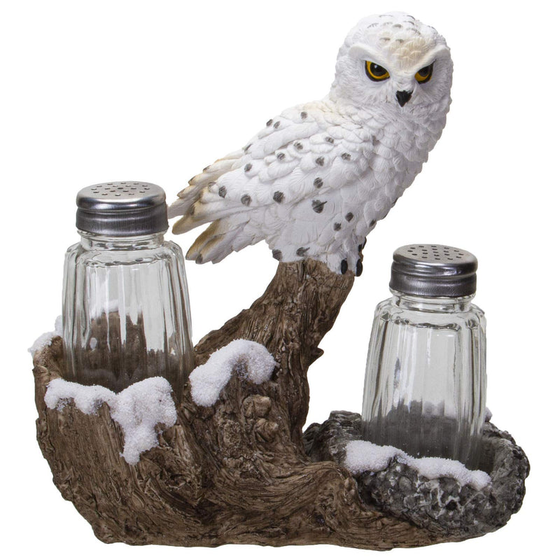 [Australia - AusPower] - Pacific Giftware Snowy Owl Perching On Tree Branch Spiritual Realistic Decorative Glass Salt and Pepper Shakers Set with Resin Holder 