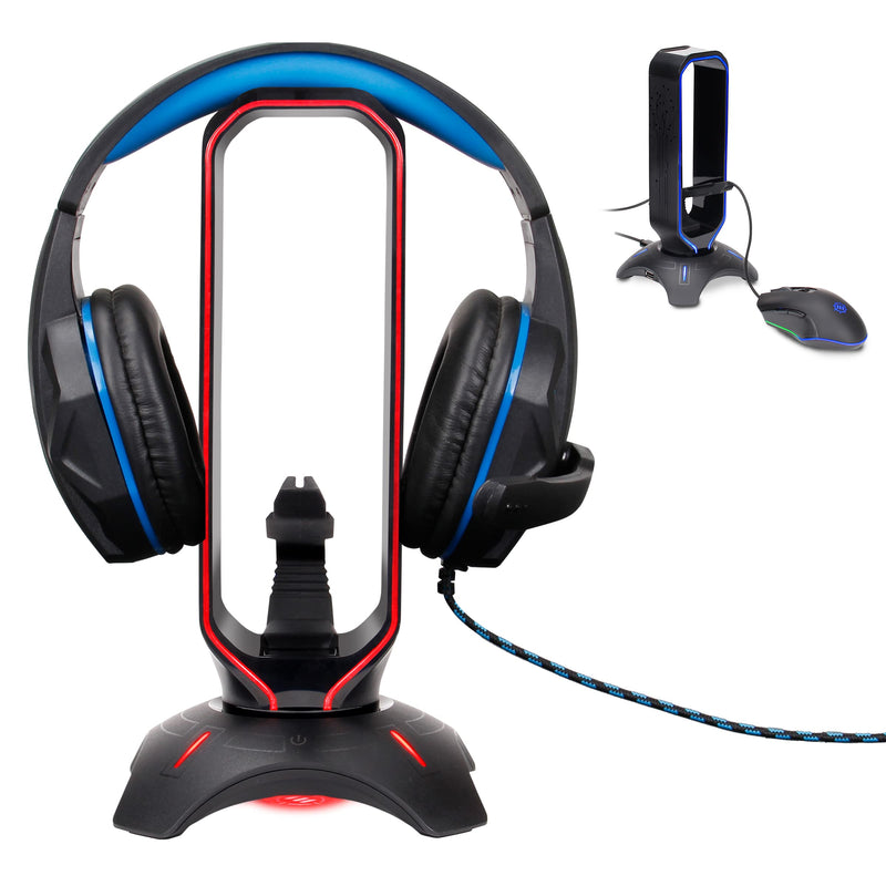 [Australia - AusPower] - ENHANCE Gaming Headset Stand - LED Headphone Stand with Mouse Bungee and 2 Port USB Hub - 7 RGB Colors + Color Changing Mode, Headset Holder, Mouse Bungee 3-in-1 Gaming Desktop Accessory 