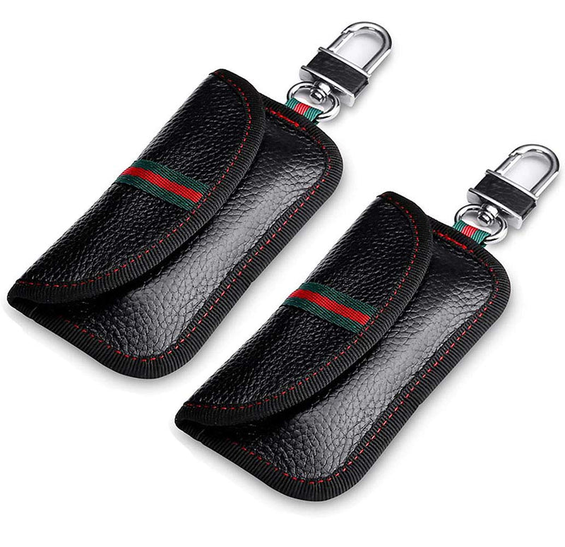 [Australia - AusPower] - VAWcornic 2 Pack Faraday Bag for Car Key Fob, Genuine Leather Car Key RFID Signal Blocking Pouch Keyless Signal Block Key Case for Car Security, Anti-Theft Remote Entry Smart Fob Protection - Black 