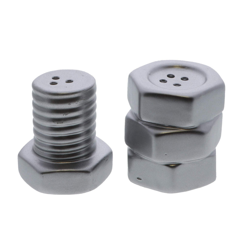 [Australia - AusPower] - Construction Theme Salt and Pepper Shakers for Collectors Kitchen Décor - Nut and Bolt Silver 