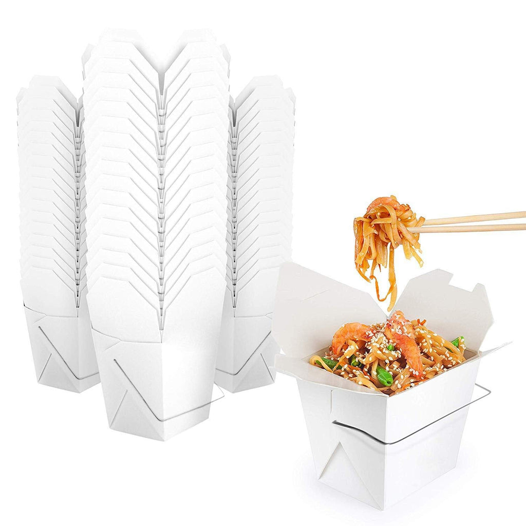 [Australia - AusPower] - Takeout Food Containers with Handle 8 Oz White Microwaveable Mini Chinese Take Out Box (50 Pack) Leak and Grease Resistant Stackable To Go Boxes - Recyclable Food Containers - Party Favor Boxes 