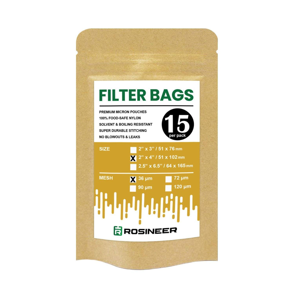 [Australia - AusPower] - Rosineer Premium Nylon Filter Bags, 2" x 4", 15 PCS, 36 Micron Mesh Size, Double Stitching, Zero Blowouts 36 microns 