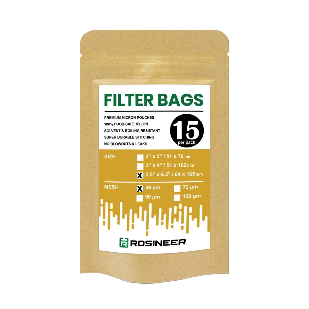[Australia - AusPower] - Rosineer Premium Nylon Filter Bags, 2.5" x 6.5", 15 PCS, 36 Micron Mesh Size, Double Stitching, Zero Blowouts 36 microns 