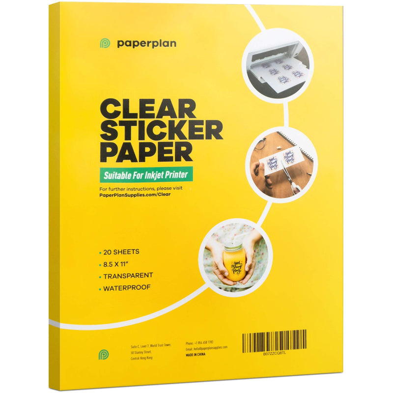 [Australia - AusPower] - (20 Sheets) Clear Sticker Paper For Inkjet Printer - Glossy 8.5 x 11 - Printable Vinyl Sticker Paper For Cricut, Personalized Stickers, Labels, Waterproof, Transparent, Adhesive, Decal / Paper Plan Clear Inkjet 
