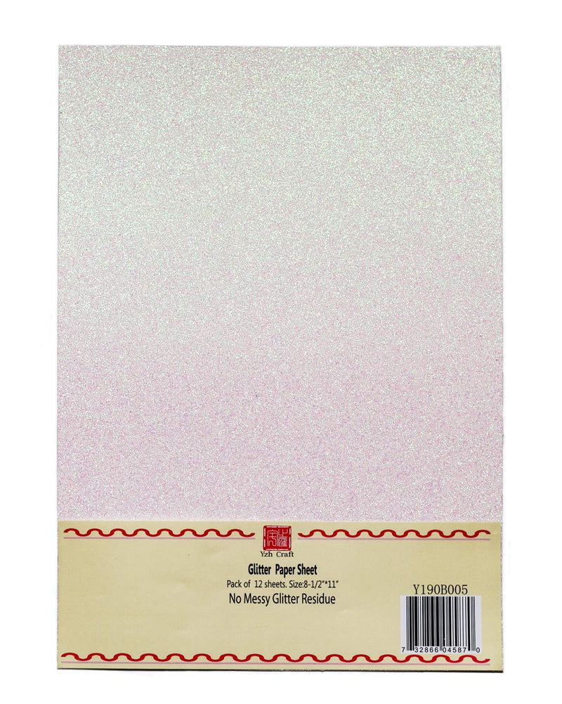 [Australia - AusPower] - YZH Crafts Glitter Cardstock Paper,No-Shed Shimmer Glitter Paper, DIY Party Deco, 8 Inch X 12 Inch, 10 Sheets, A4 Size (White) White 