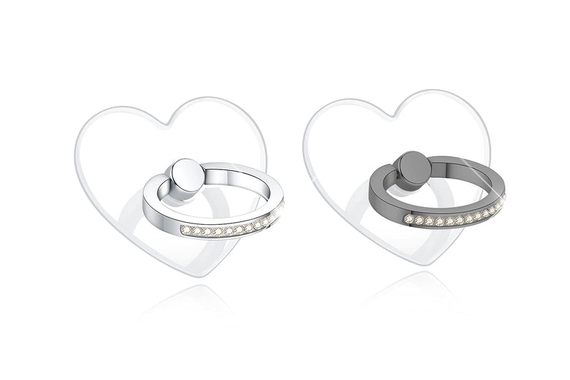 [Australia - AusPower] - lenoup Transparent Heart Cell Phone Ring Holder Kickstand,Bling Bling Sparkle Diamond Clear Heart Cell Phone Finger Ring Grip Stand(Silver/Black) Silver Black 