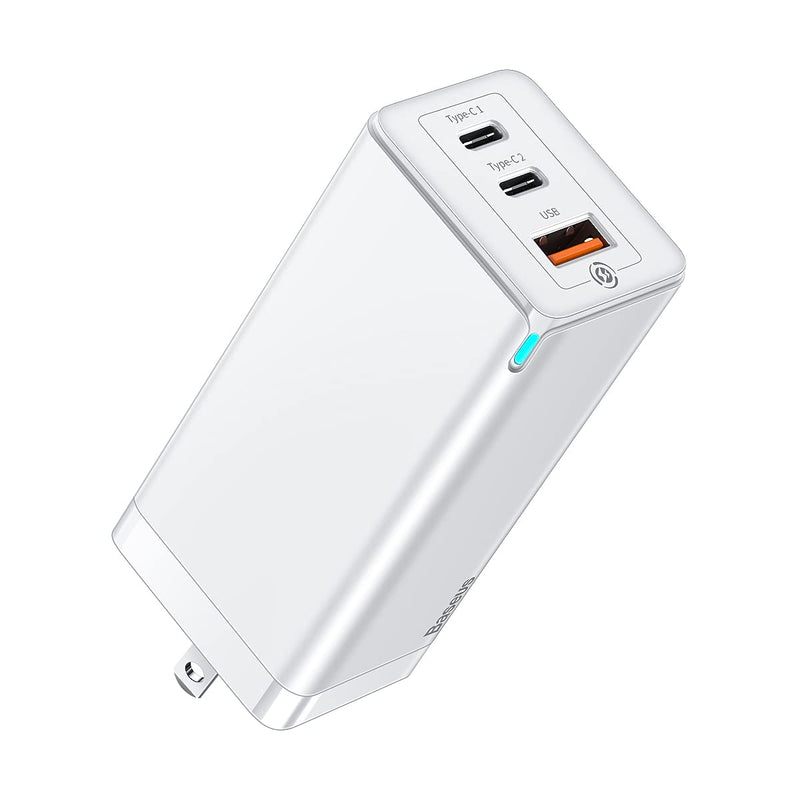 [Australia - AusPower] - Baseus GaN 65W USB C Charger,USB Wall Charger Block Power Adapter Cell Phone Type C PD Fast Charger for iPhone 13/12/11 Pro Max Mini,iPad Pro 2021,MacBook Pro Air iPad Samsung Galaxy S21 S20 White-3 Ports 
