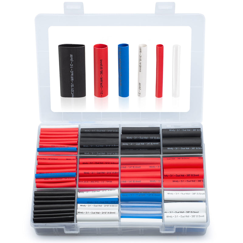 [Australia - AusPower] - Wirefy Heat Shrink Tubing Kit - 3:1 Ratio Adhesive Lined, Marine Grade Shrink Wrap - Automotive Industrial Heat-Shrink Tubing - Black, Red, White, Clear, Blue - 275 PCS 