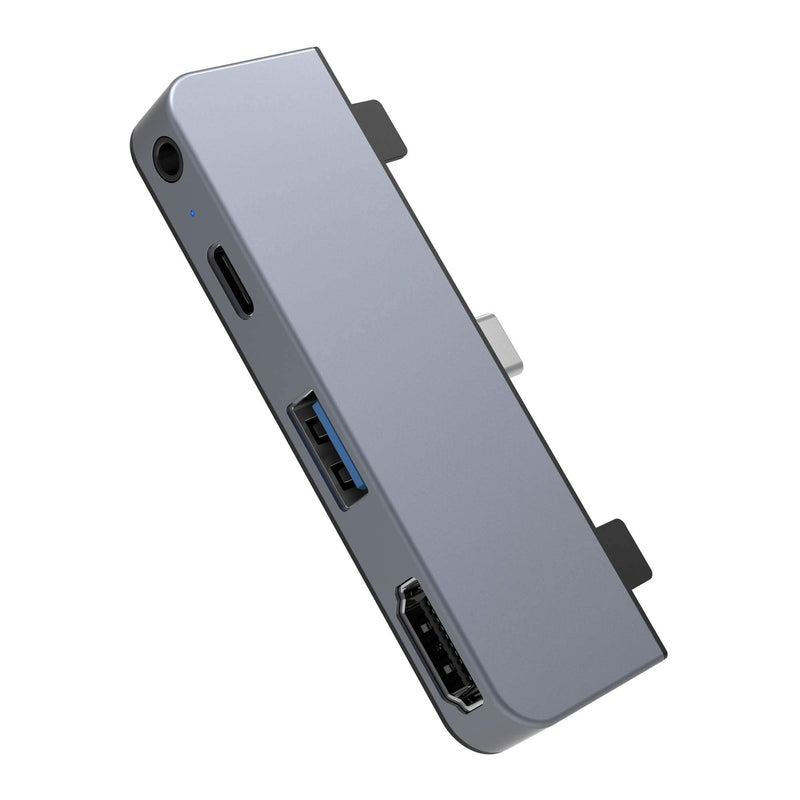 [Australia - AusPower] - HyperDrive USB C Hub Adapter for iPad Pro 2020 2019 2018 11”/ 12.9", USBC Smartphone/Tablet, 4-in-1 USB-C Hub Dongle with 4K HDMI, C-USB PD Charging, USB 3.0, 3.5mm Headphone Audio Jack -Gray 