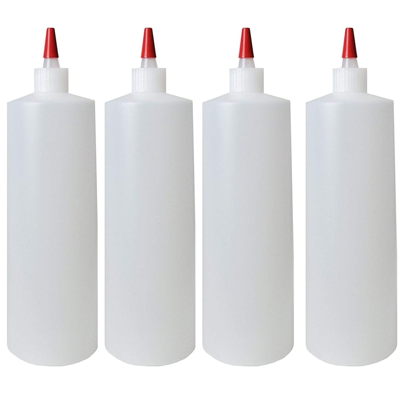 [Australia - AusPower] - kelkaa 32oz 28/410 HDPE Plastic Cylinder Squeeze Bottles with Dispensing Yorker Long Red Sealer Tip Caps, for Food, Crafts, DIY Liquid Products, Multi-Use Refillable Bottles (Pack of 4) 