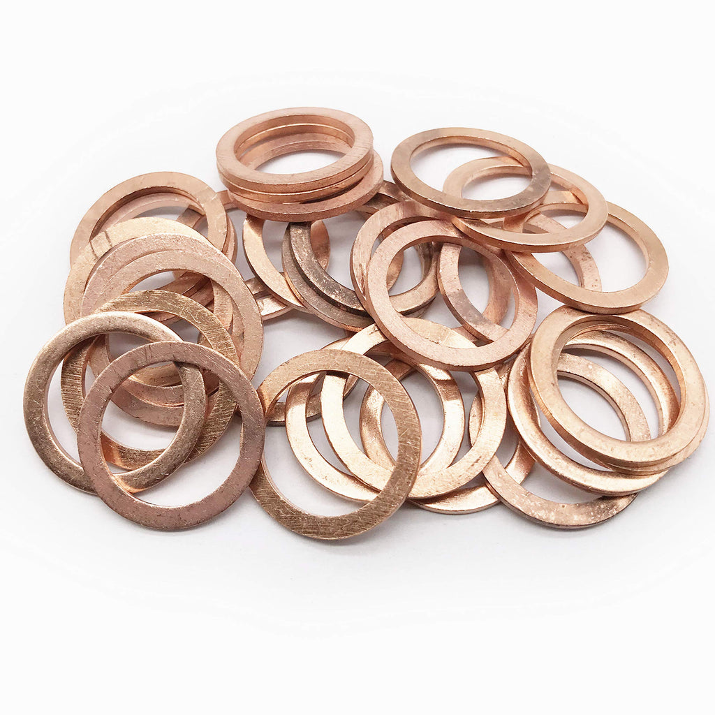 [Australia - AusPower] - M18 Flat Washer Copper Sealing Ring, 18mm ID 24mm OD 1.5mm Thickness Metric Sealing Gasket, 30 Pieces M18 