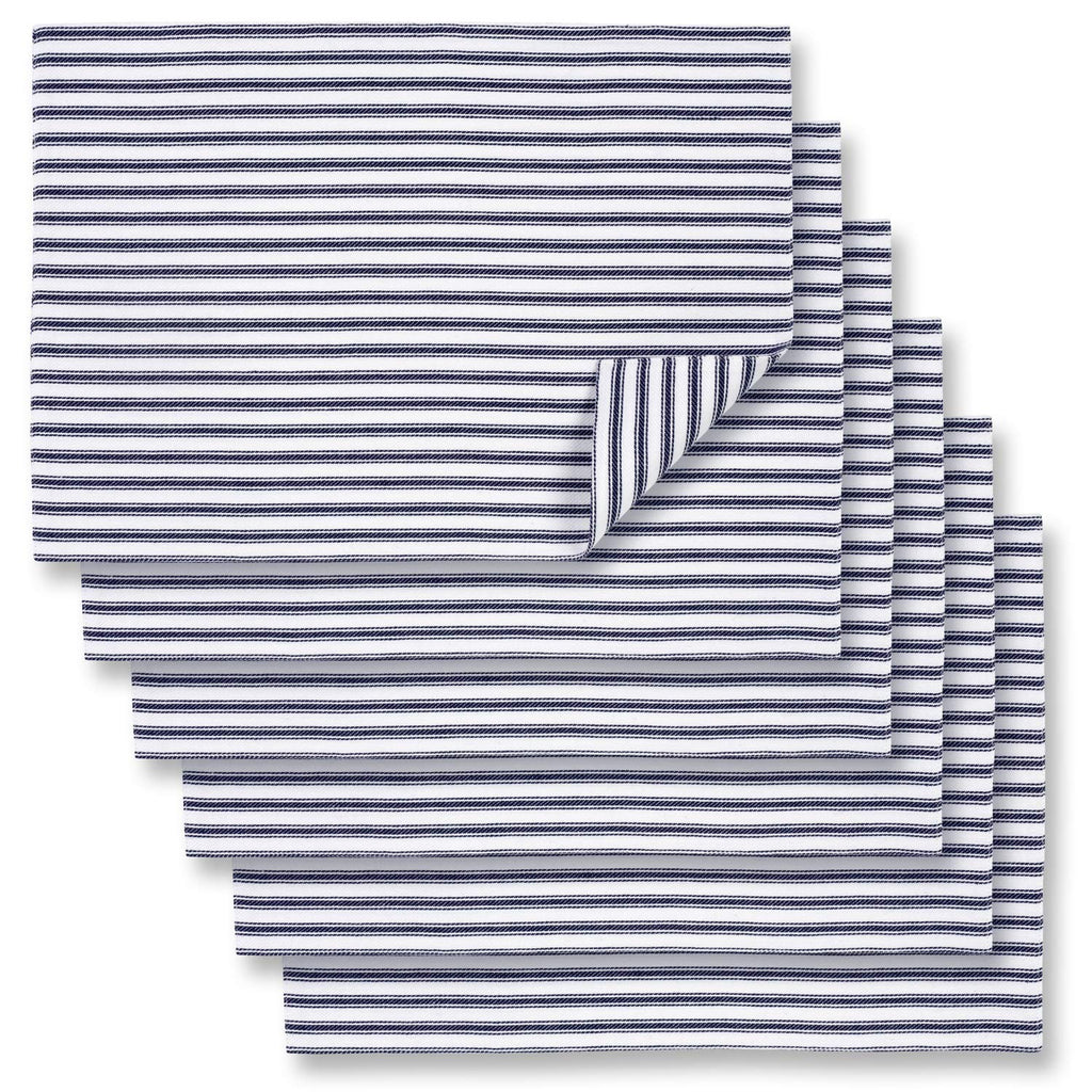 [Australia - AusPower] - Cackleberry Home Navy Blue and White Ticking Stripe 13 x 19 Inches Placemats Woven Cotton Reversible, Set of 6 