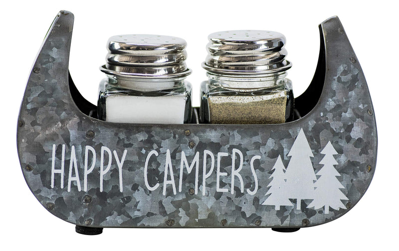 [Australia - AusPower] - Boston Warehouse Happy Campers Salt & Pepper Shakers, 3 piece set, Galvanized Metal Canoe 