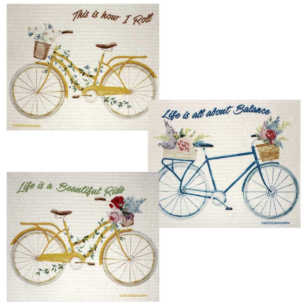 [Australia - AusPower] - SWEDEdishcloths Bike Sayings Set of 3 Cloths (One of Each Design) | ECO Friendly Reusable Absorbent Cleaning Cloth 
