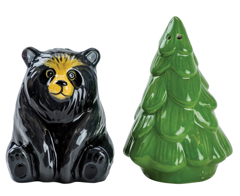 [Australia - AusPower] - Boston Warehouse Black Bear and Pine Tree Salt & Pepper Shakers, 2 piece set, Hand-painted ceramic 